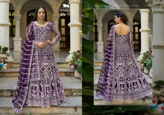3105-A Purple Mehfil Vol 3 Senhora Pakistani Gown Dupatta Set