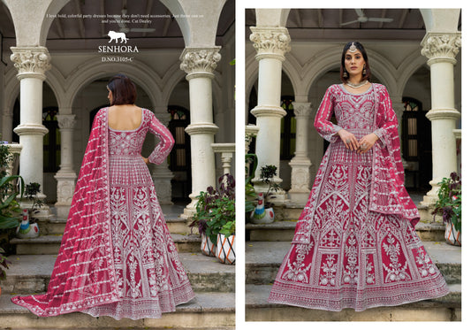 3105-A Rose Pink Mehfil Vol 3 Senhora Pakistani Gown Dupatta Set