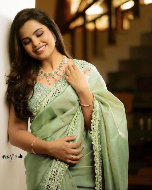 3106 Pista Bt Tissue Silk Sarees