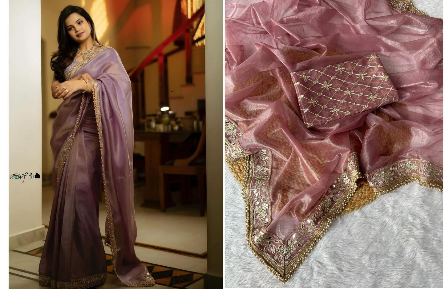 3106 Violet Bt Tissue Silk Sarees