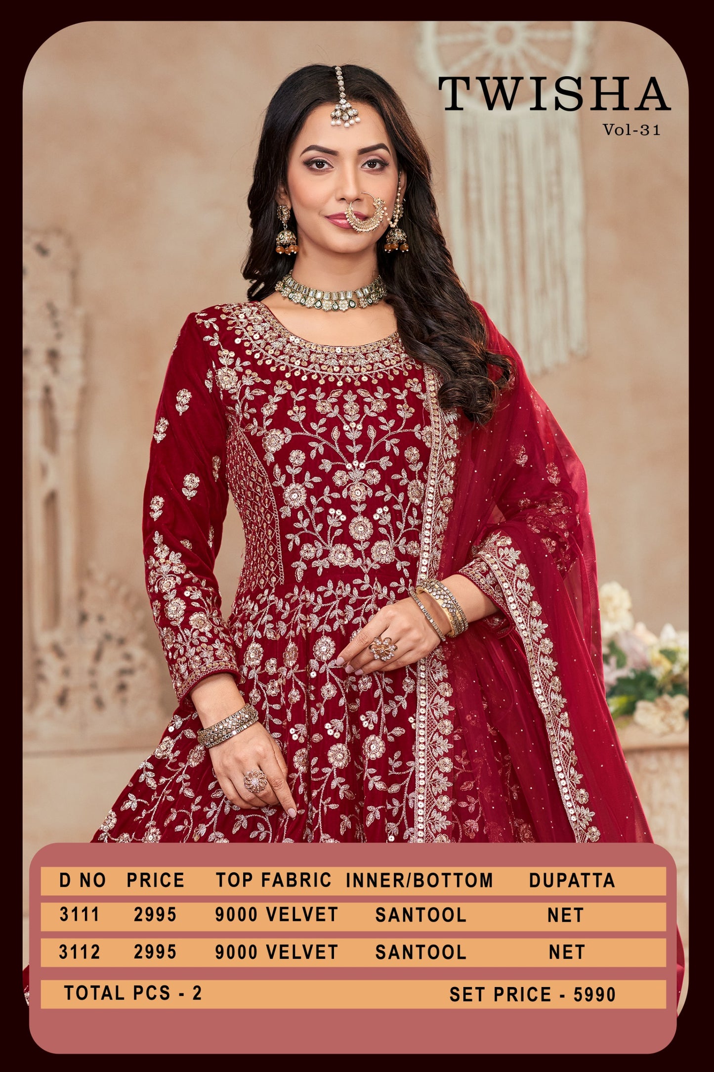 3112 Vol 31 Twisha Velvet Gown Dupatta Set