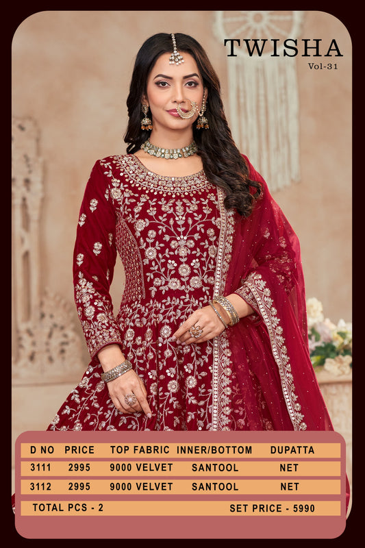 3112 Vol 31 Twisha Velvet Gown Dupatta Set