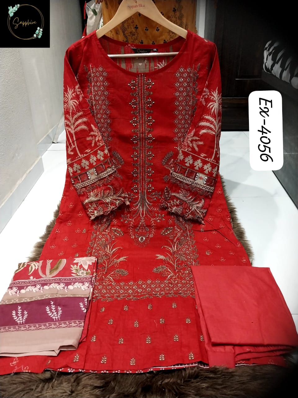 Ex-4056 Red Sapphire Pakistani Readymade Suits