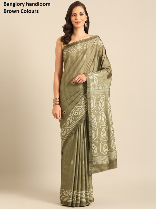Banglory Handloom Brown Bunawat Sarees