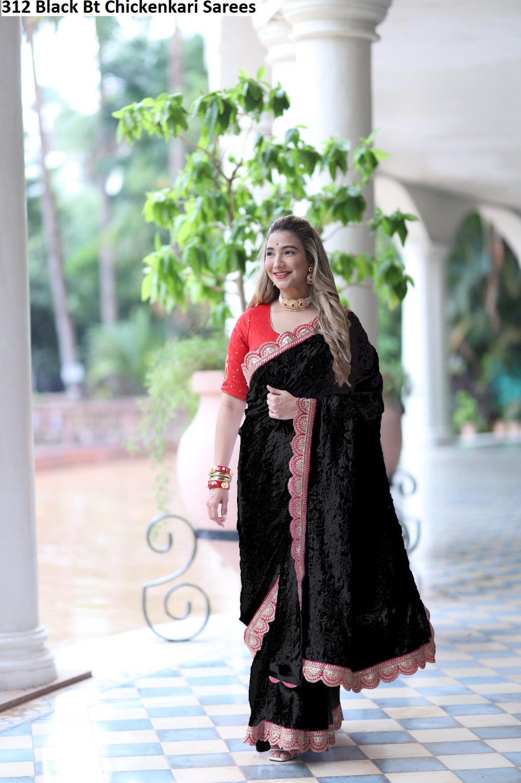 312 Black Bt Chickenkari Sarees