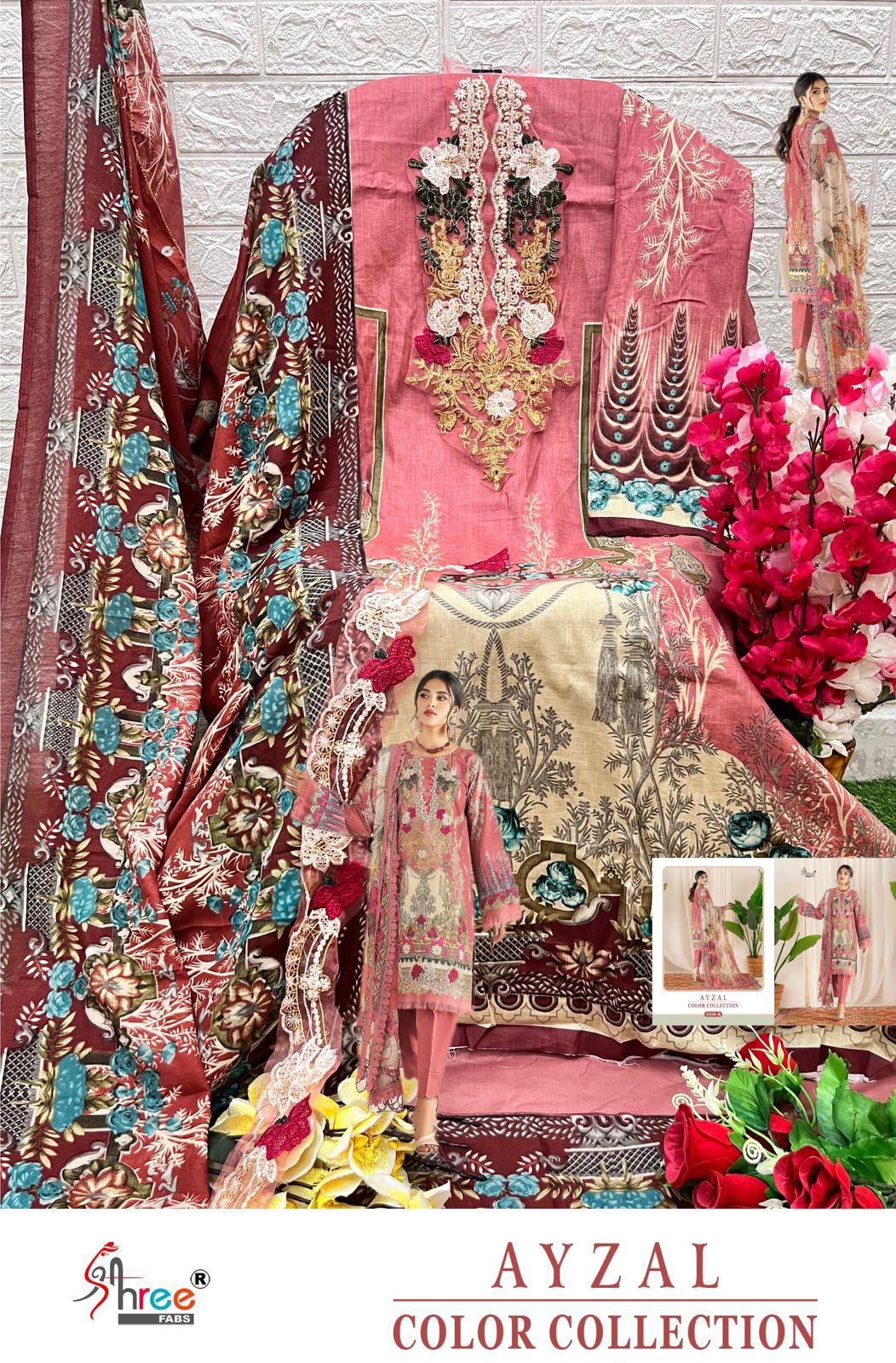 3150-B Ayzal Summer Collection Shree Fabs Embroidery Pakistani Patch Suits