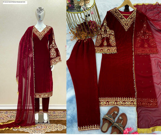 55 Maroon Aarohi Pakistani Readymade Suits