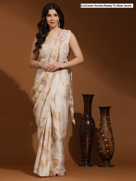 211Cream Amoha Ready To Wear Saree