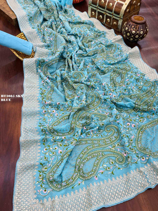 3085 Sky Blue Bt Sarees