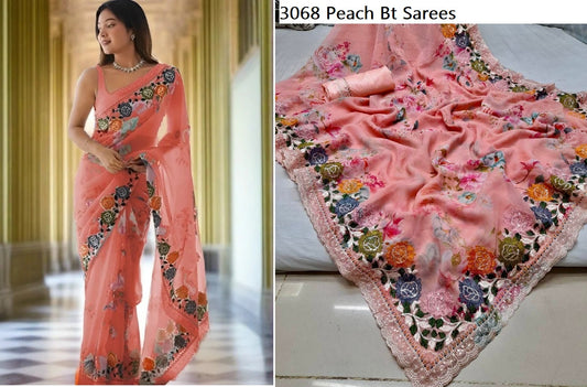 3068 Peach Bt Sarees