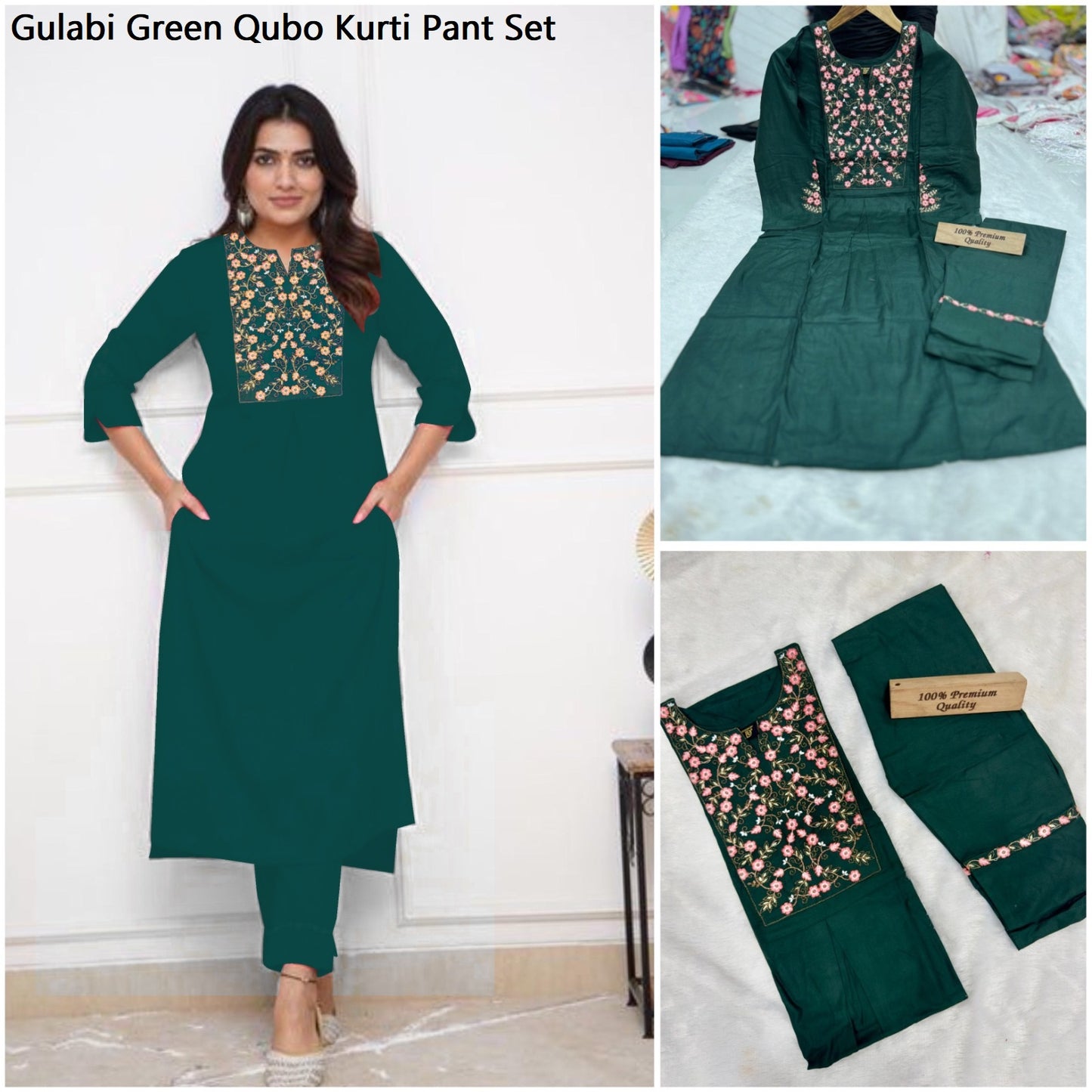 Gulabi Green Qubo Kurti Pant Set