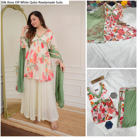 Silk Rose Off White Qubo Readymade Suits