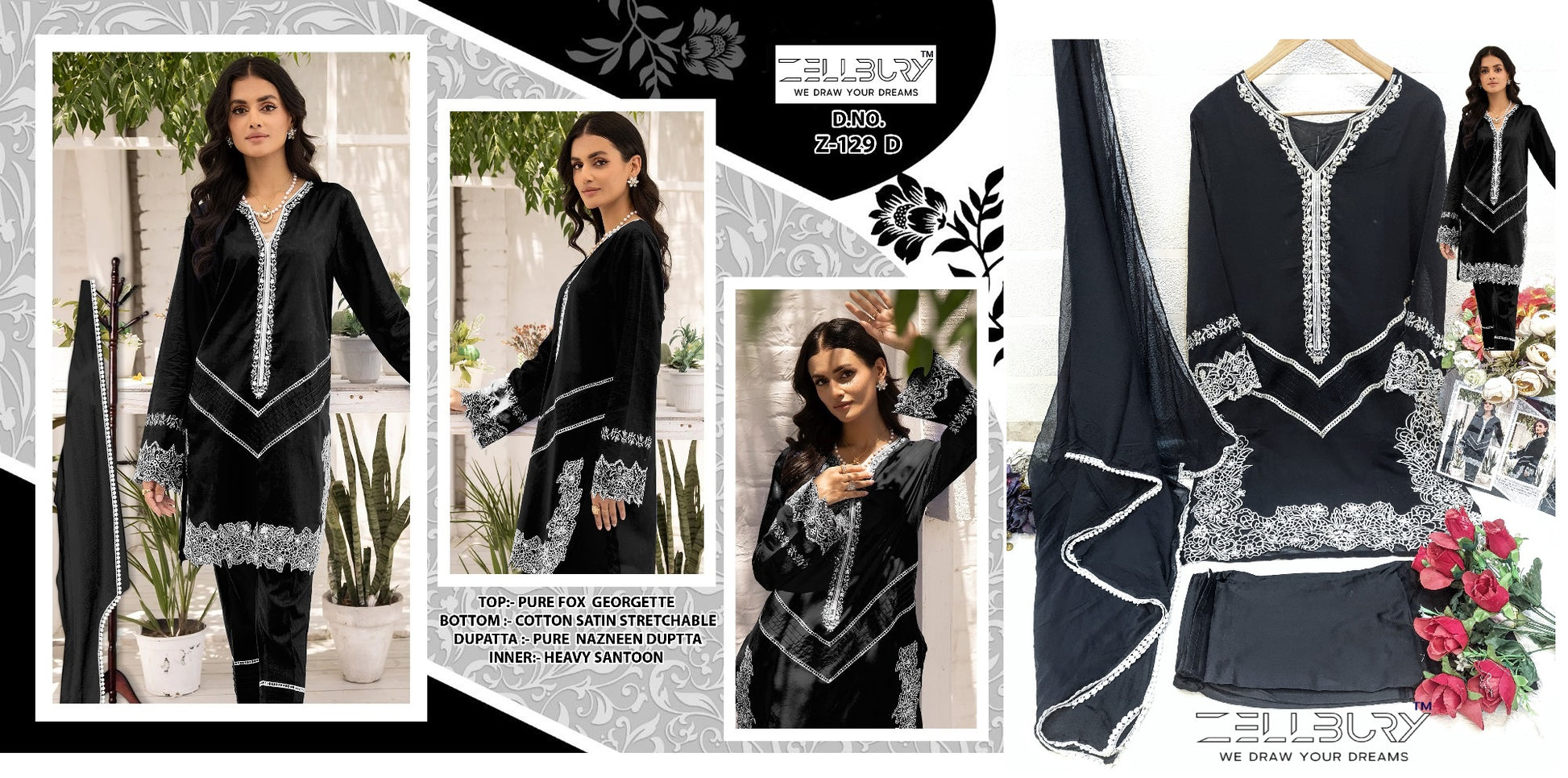 129 Black Zellbury Pakistani Readymade Suits