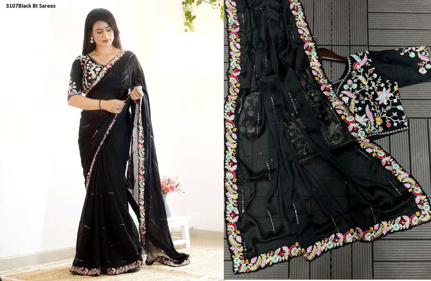 3107Black Bt Sarees