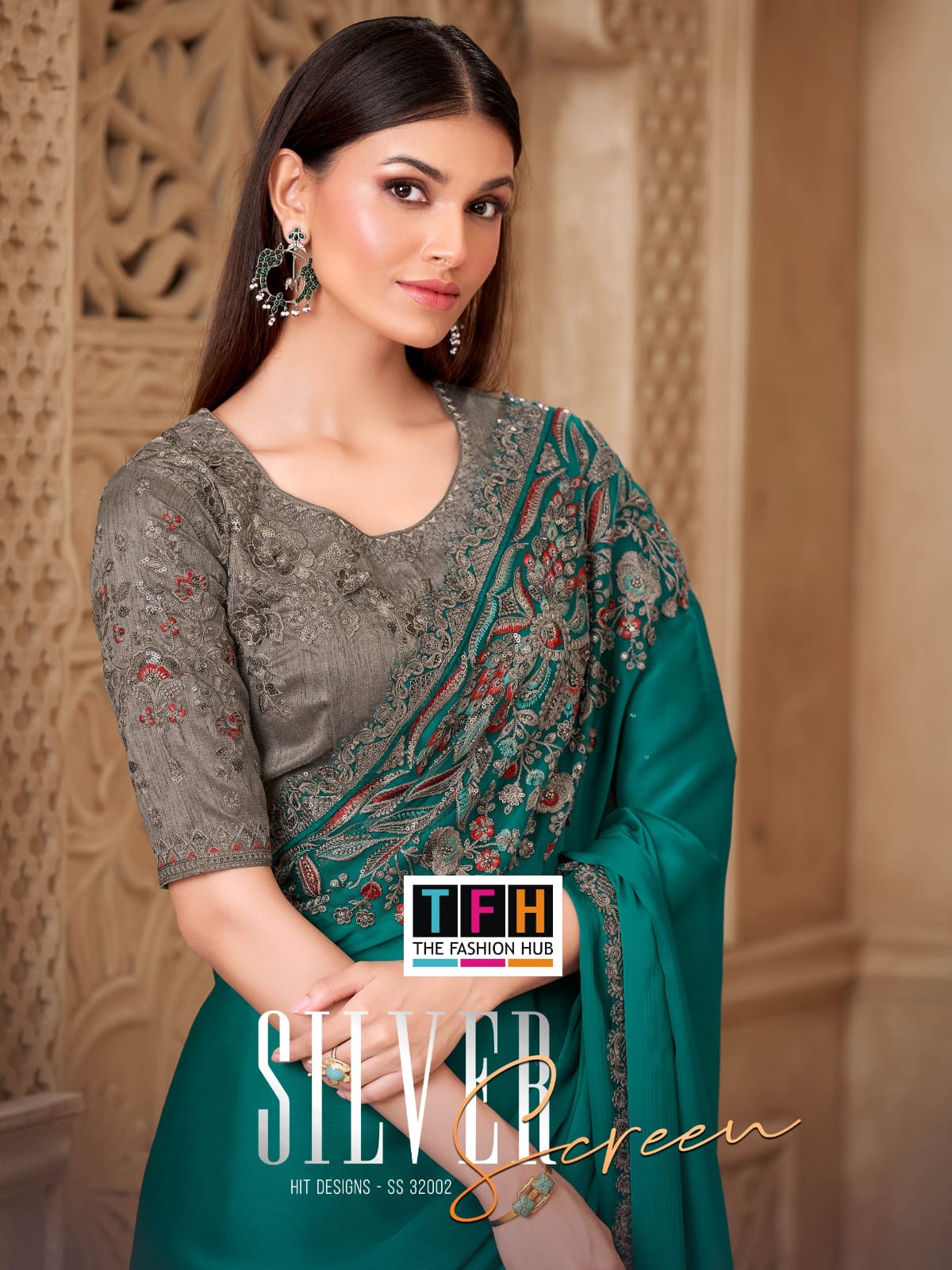 32002-A Silver Screen Tfh Satin Silk Sarees
