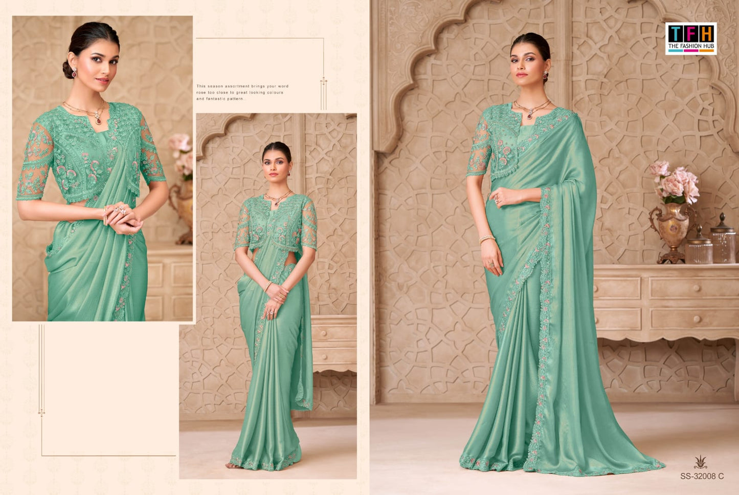 32008-C Silver Screen Tfh Satin Sarees