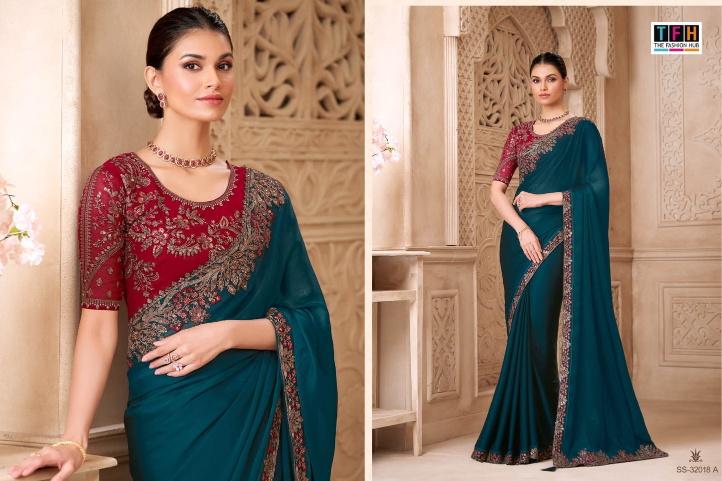 32018-A Silver Screen Tfh Satin Georgette Sarees