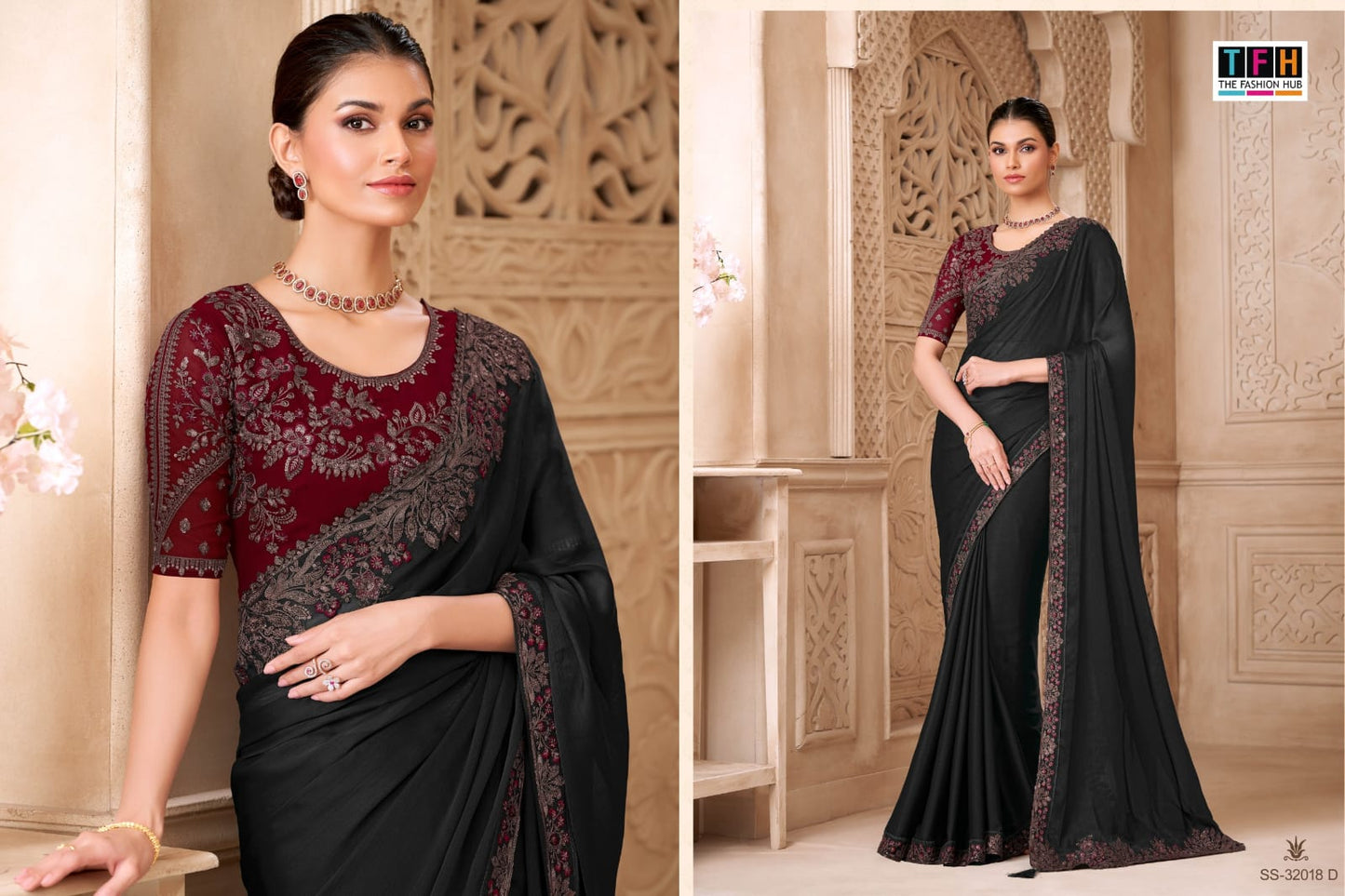 32018-D Silver Screen Tfh Satin Georgette Sarees