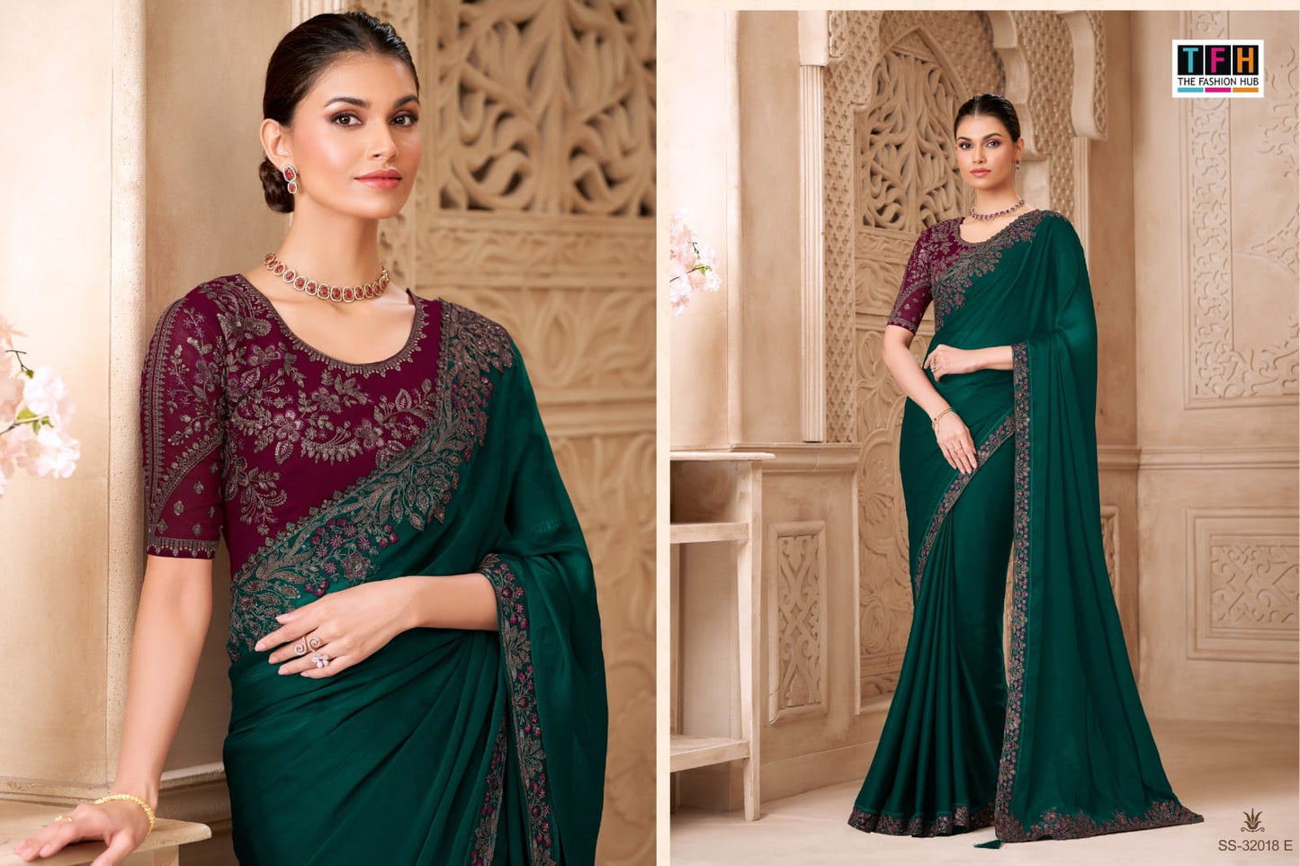 32018-E Silver Screen Tfh Satin Georgette Sarees