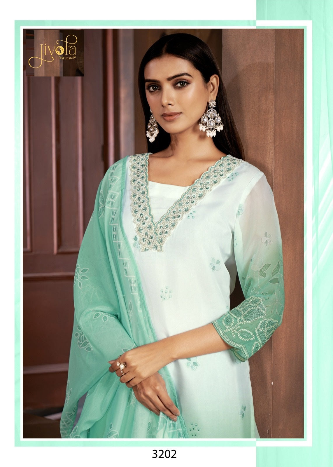 3202 Ice Blue Jivora Pure Organza Readymade Suits