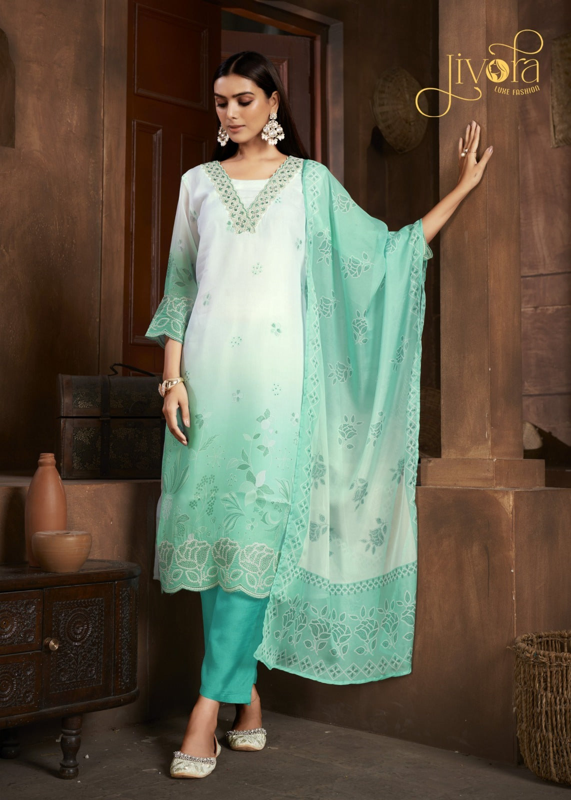 3202 Ice Blue Jivora Pure Organza Readymade Suits