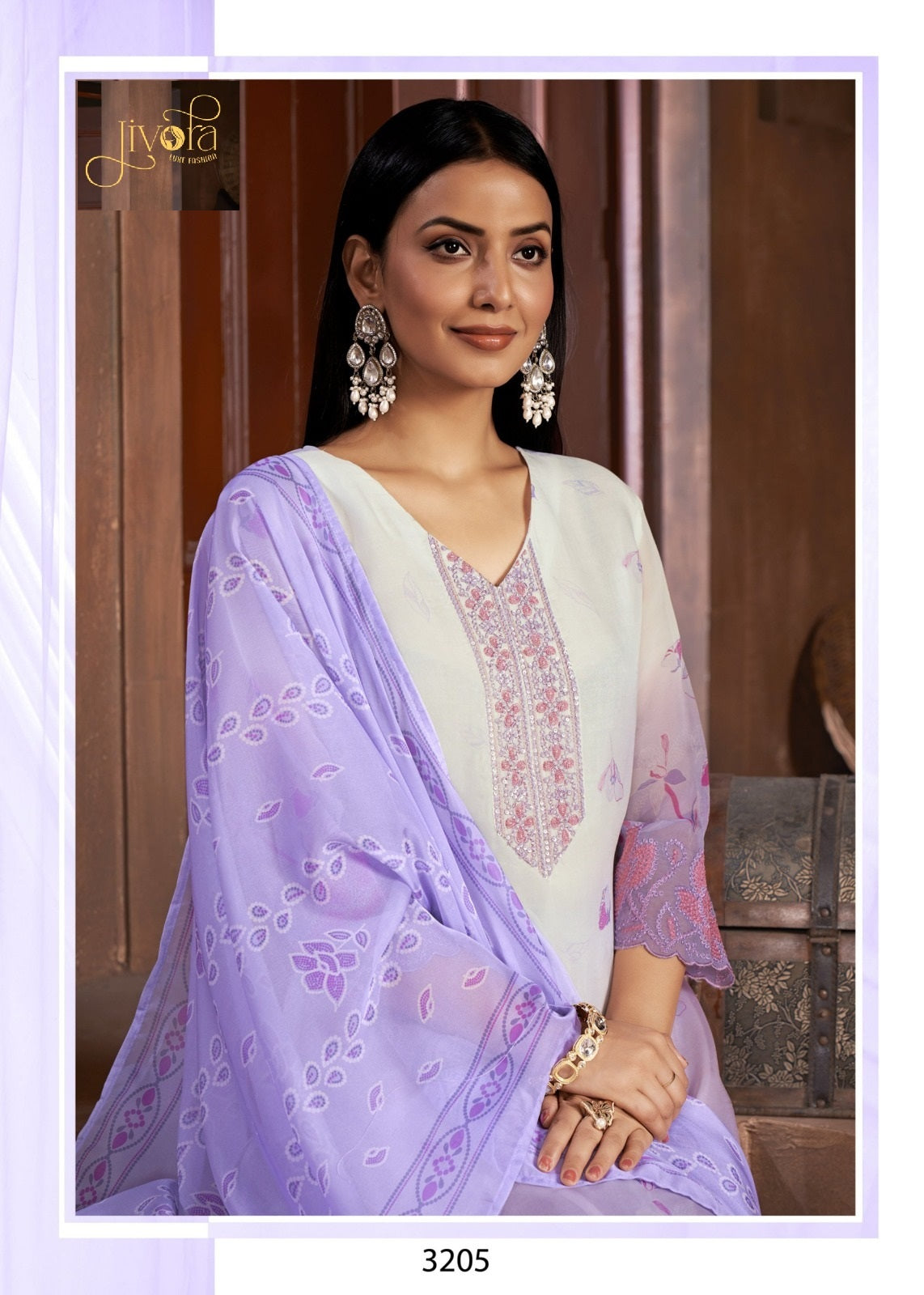 3205 Ice Blue Jivora Pure Organza Readymade Suits