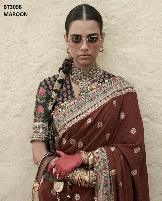 3098 Maroon Bt Sarees