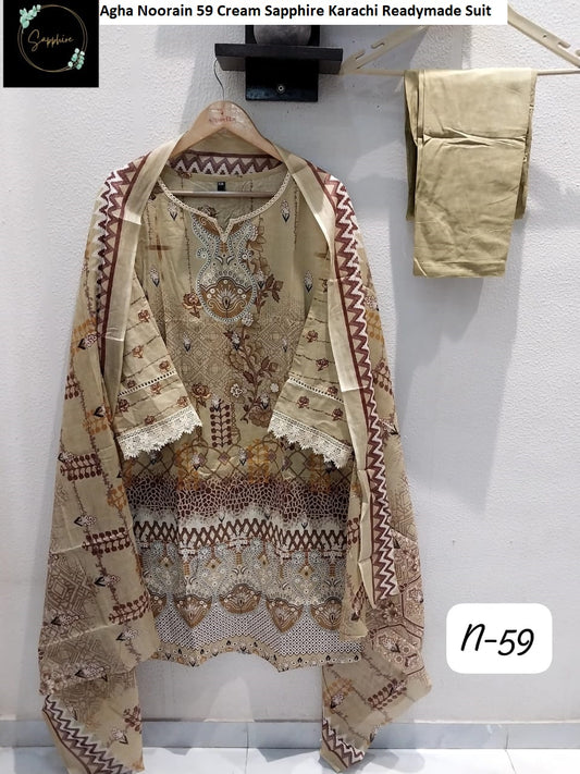 Agha Noorain 59 Cream Sapphire Karachi Readymade Suit