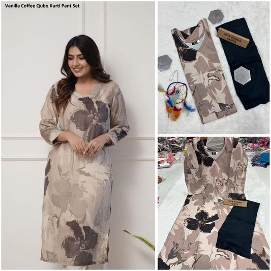 Vanilla Coffee Qubo Kurti Pant Set