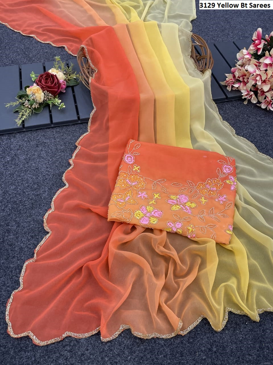 3129 Yellow Bt Sarees