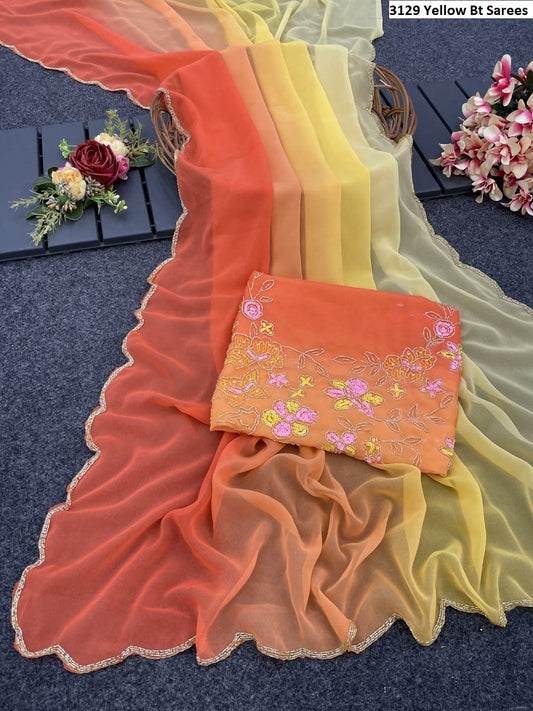 3129 Yellow Bt Sarees