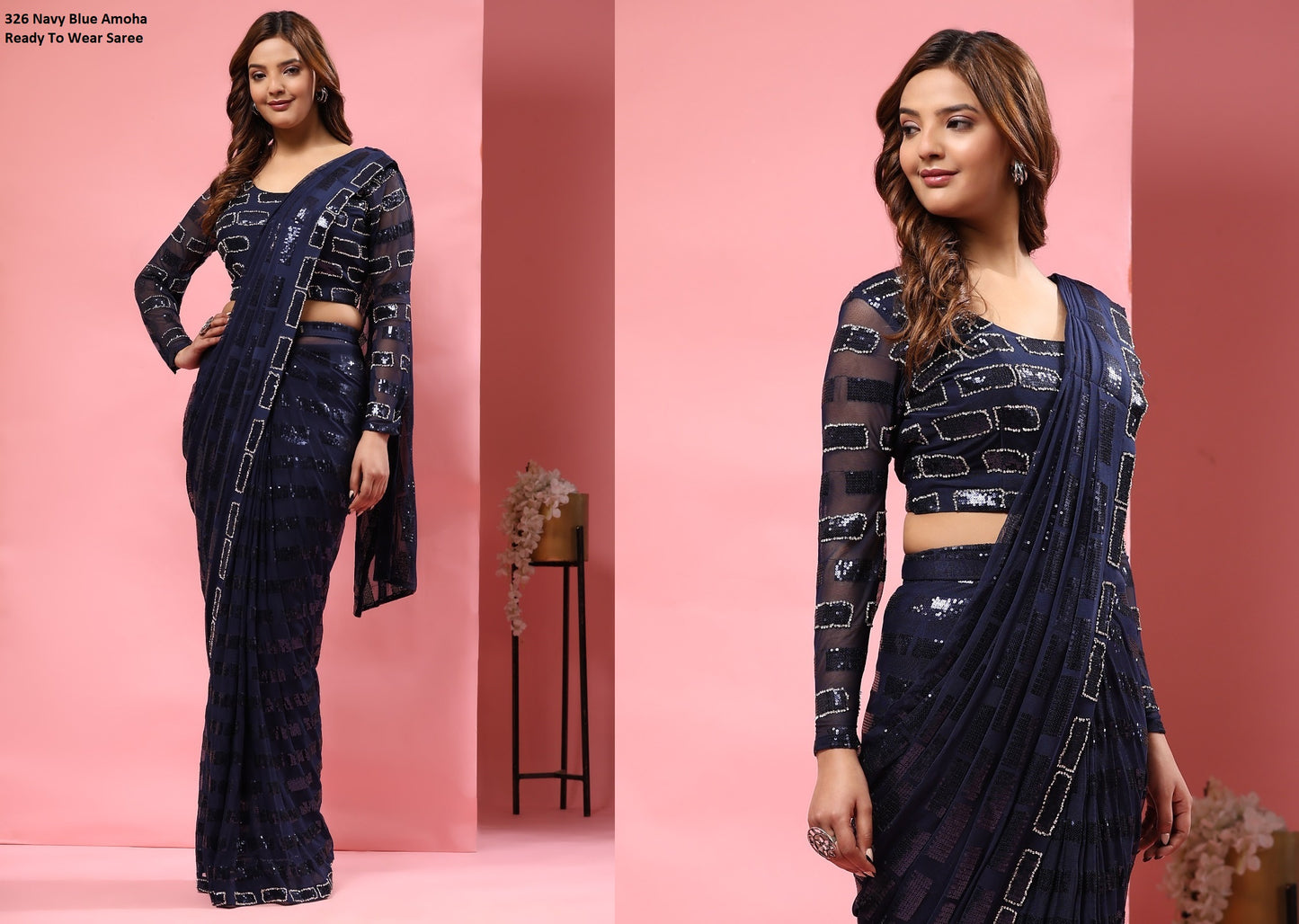 326 Navy Blue Amoha Ready To Wear Saree