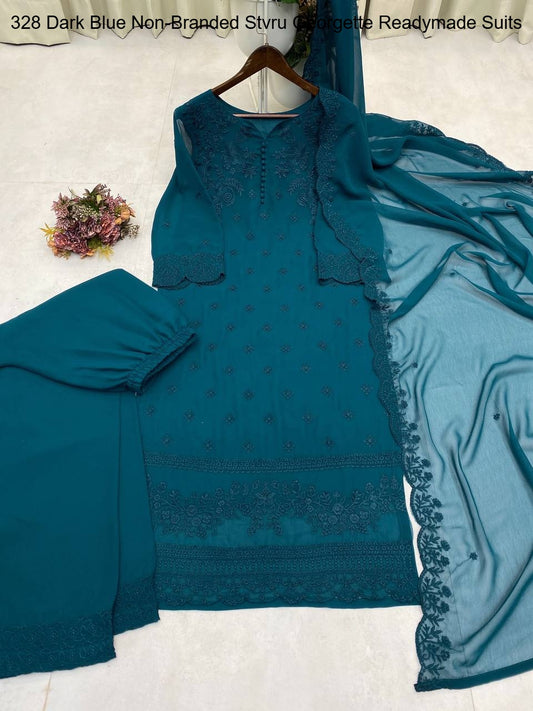 328 Dark Blue Non-Branded Stvru Georgette Readymade Suits