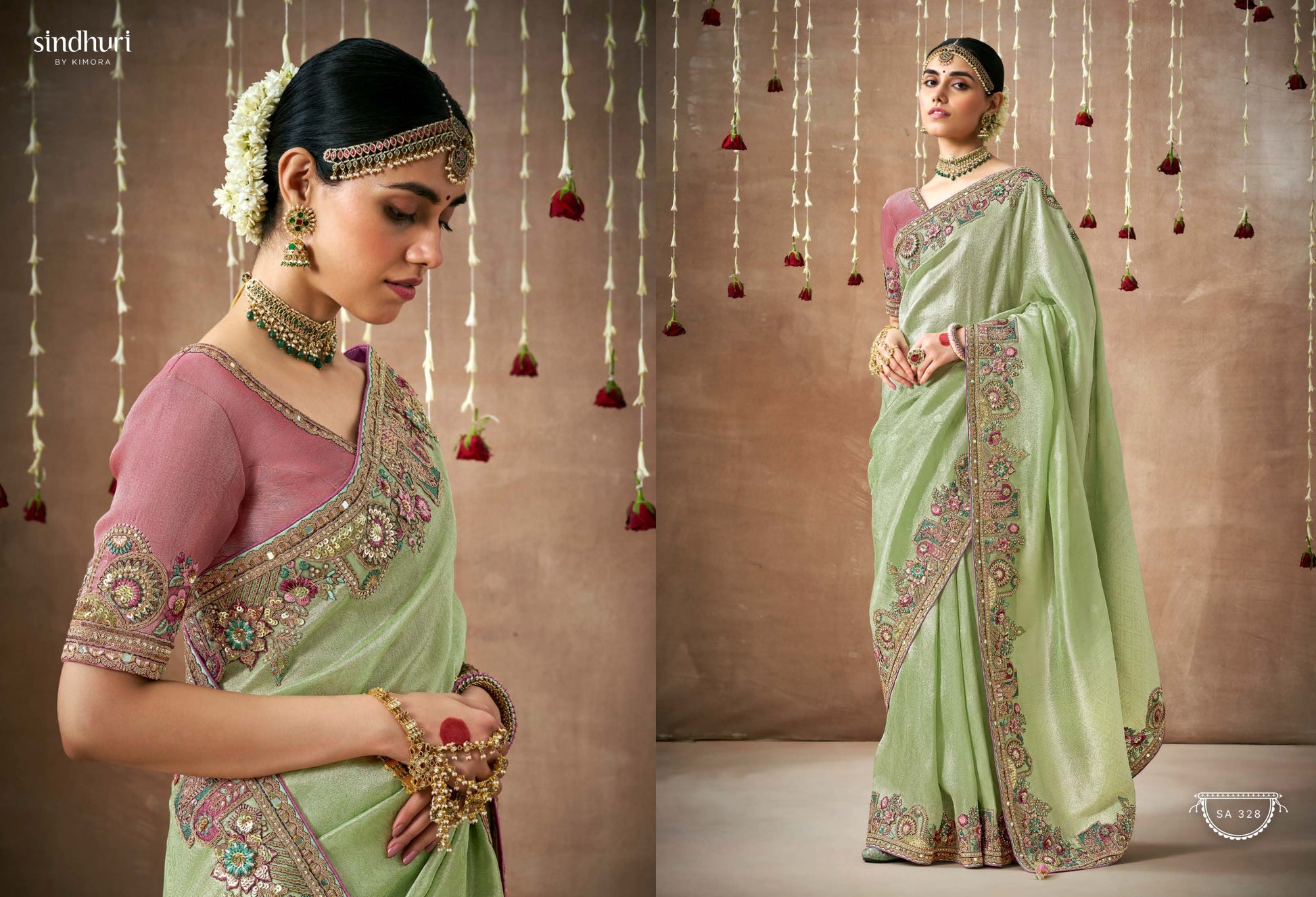328 Dulhan Sindhuri Tissue Silk Sarees