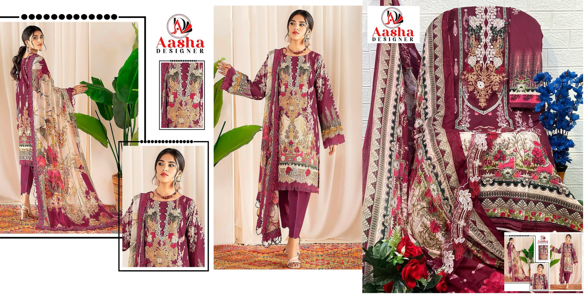 Ayezal Vol 1Wine Aasha Designer Pakistani Salwar Suits