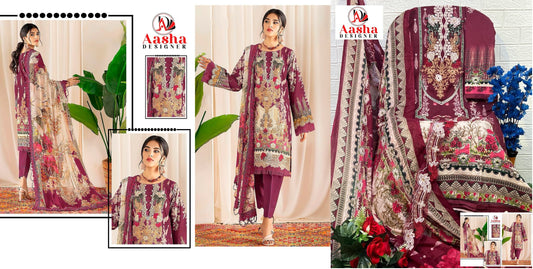Ayezal Vol 1Wine Aasha Designer Pakistani Salwar Suits