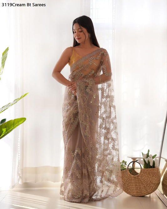 3119Cream Bt Sarees