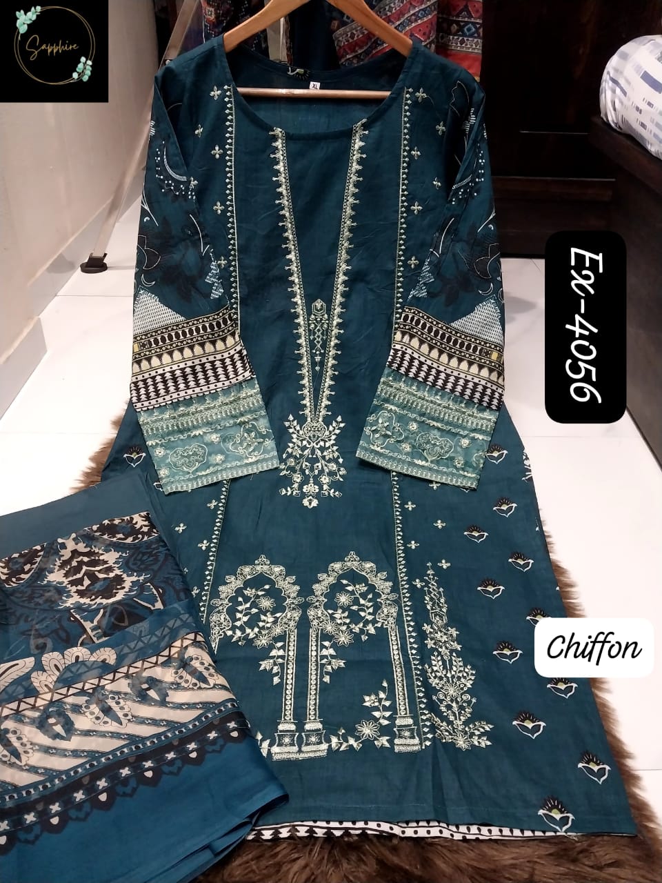 Ex-4056Navy Blue Sapphire Pakistani Readymade Suits