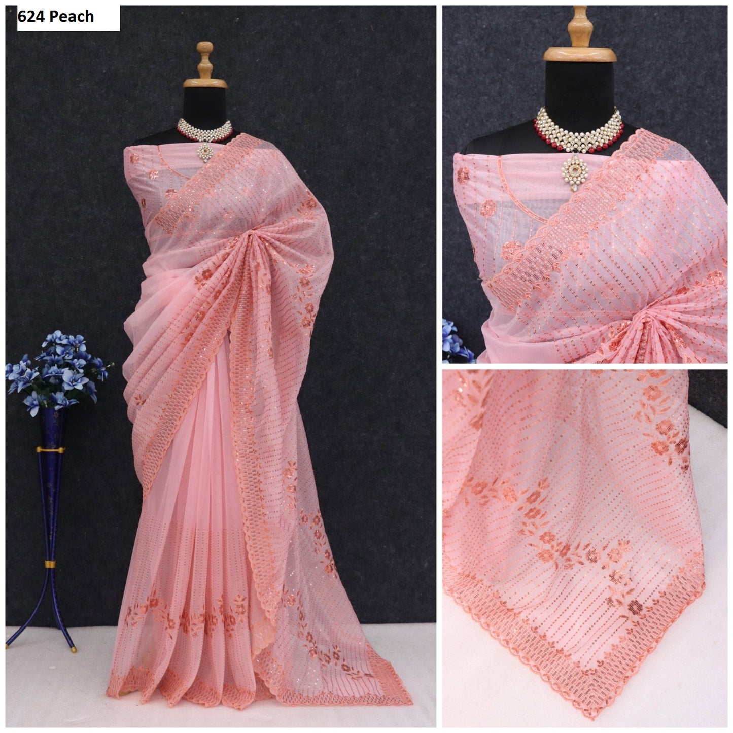 624 Peach Jr Creation Sarees