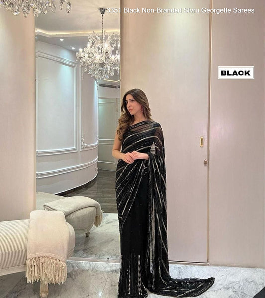 3351 Black Non-Branded Stvru Georgette Sarees