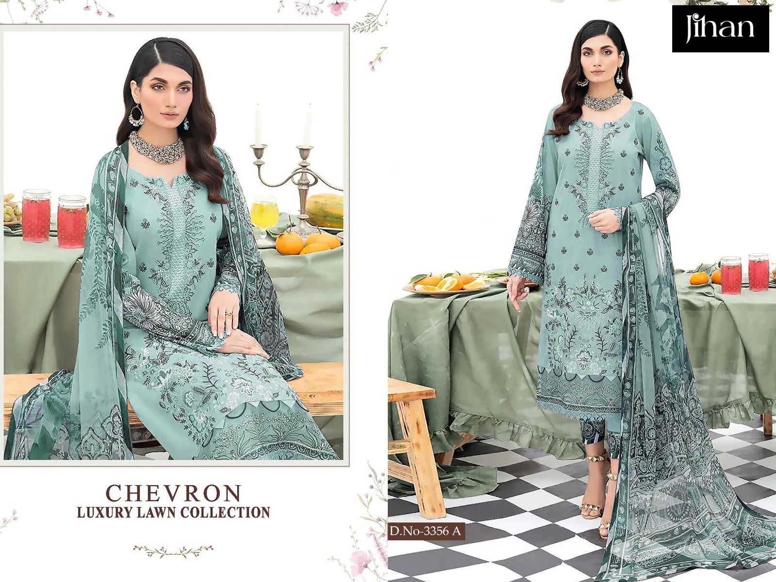 3356A Chevron Luxury Lawn Collection Jihan Embroidery Pakistani Salwar Suits