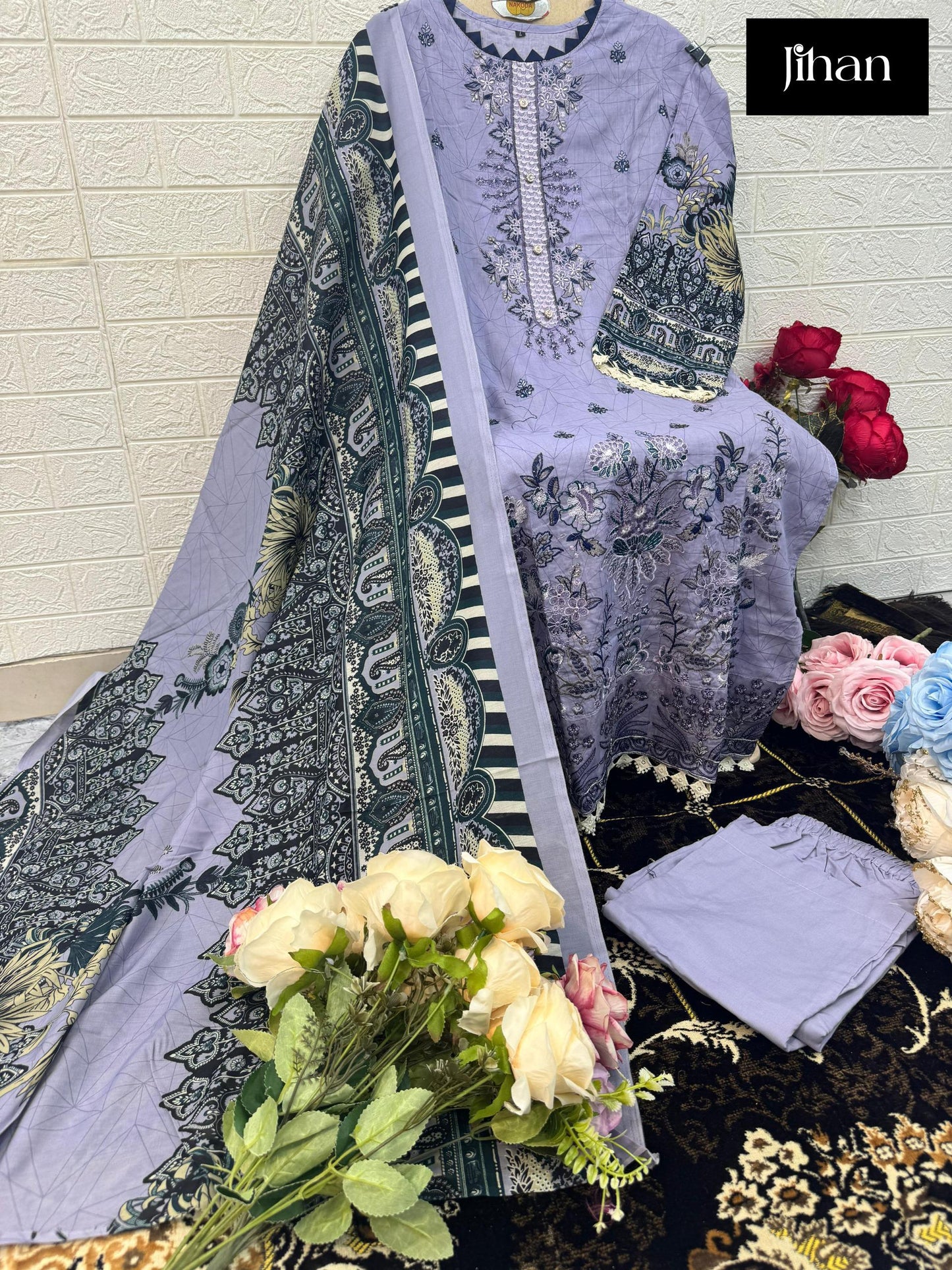 3356B Chevron Luxury Lawn Collection Jihan Embroidery Pakistani Salwar Suits