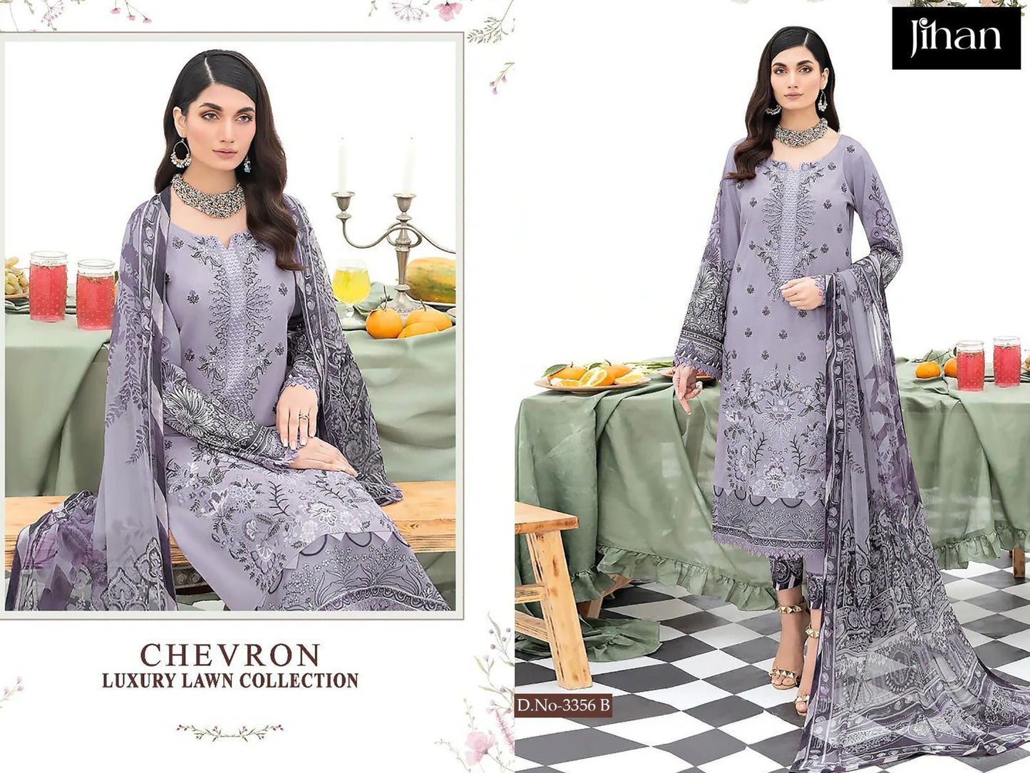 3356B Chevron Luxury Lawn Collection Jihan Embroidery Pakistani Salwar Suits