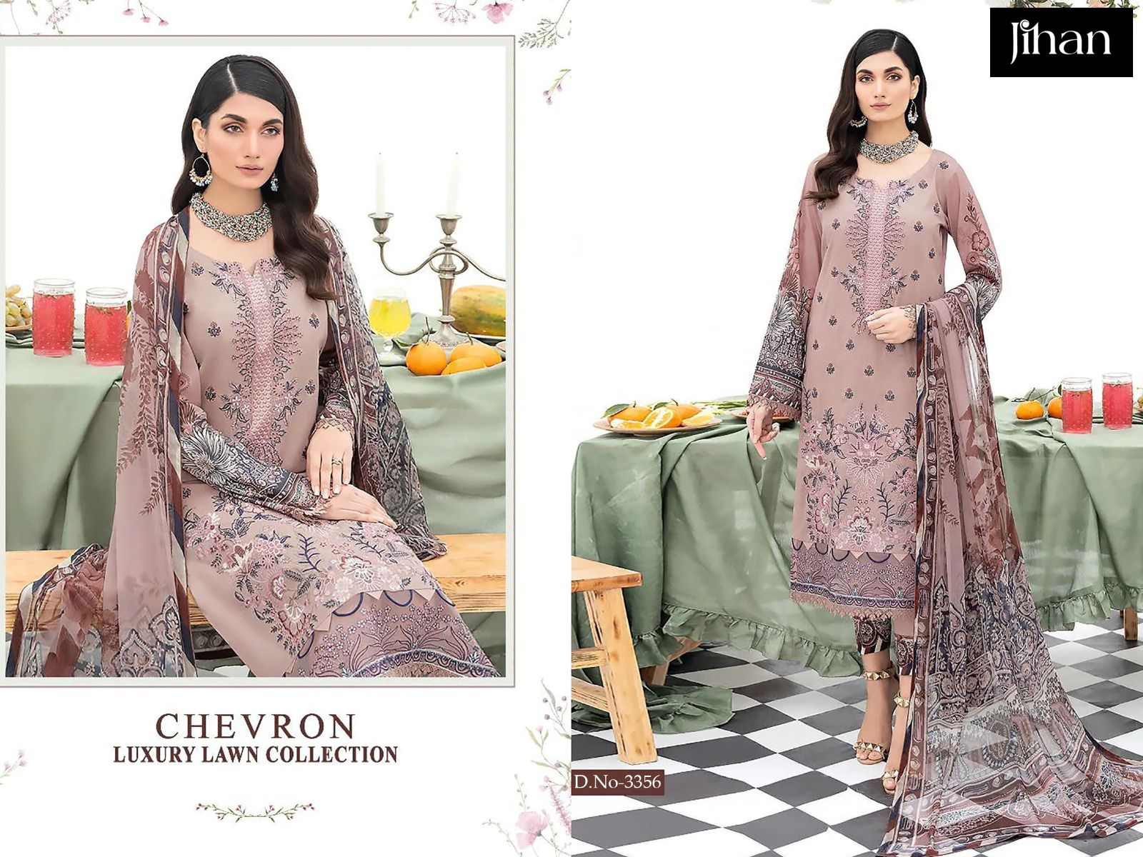 3356 Chevron Luxury Lawn Collection Jihan Embroidery Pakistani Salwar Suits