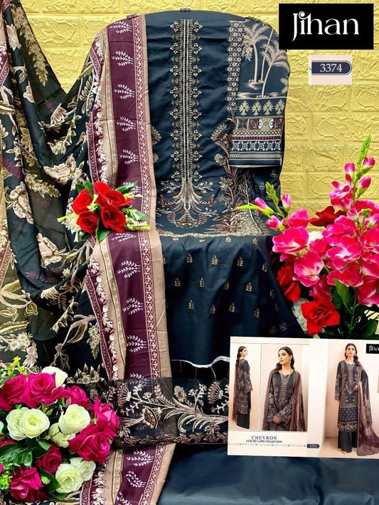 3374 Chevron Luxury Lawn Collection Jihan Embroidery Pakistani Patch Suits