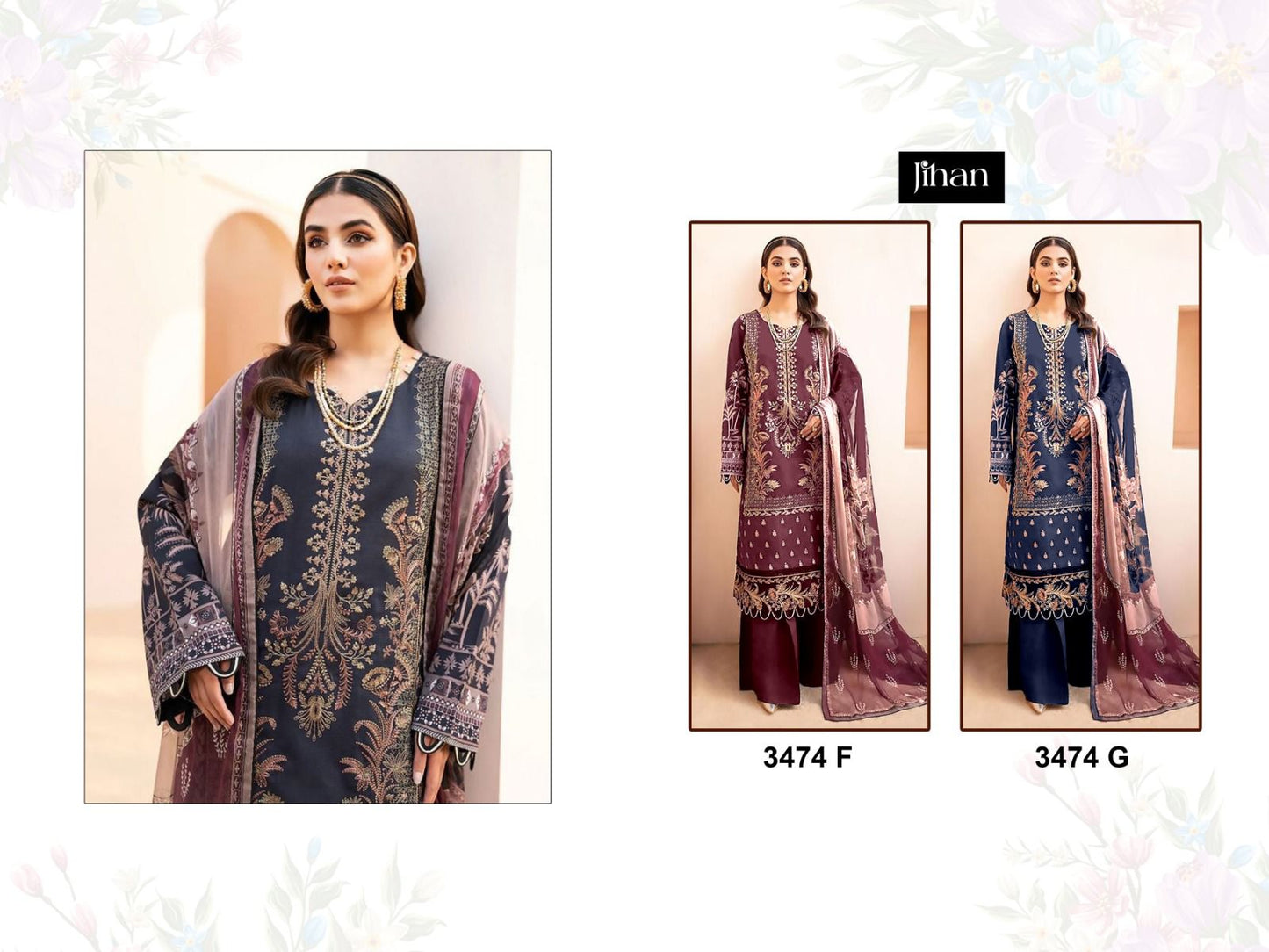 3374G Chevron Luxury Lawn Collection Jihan Embroidery Pakistani Salwar Suits