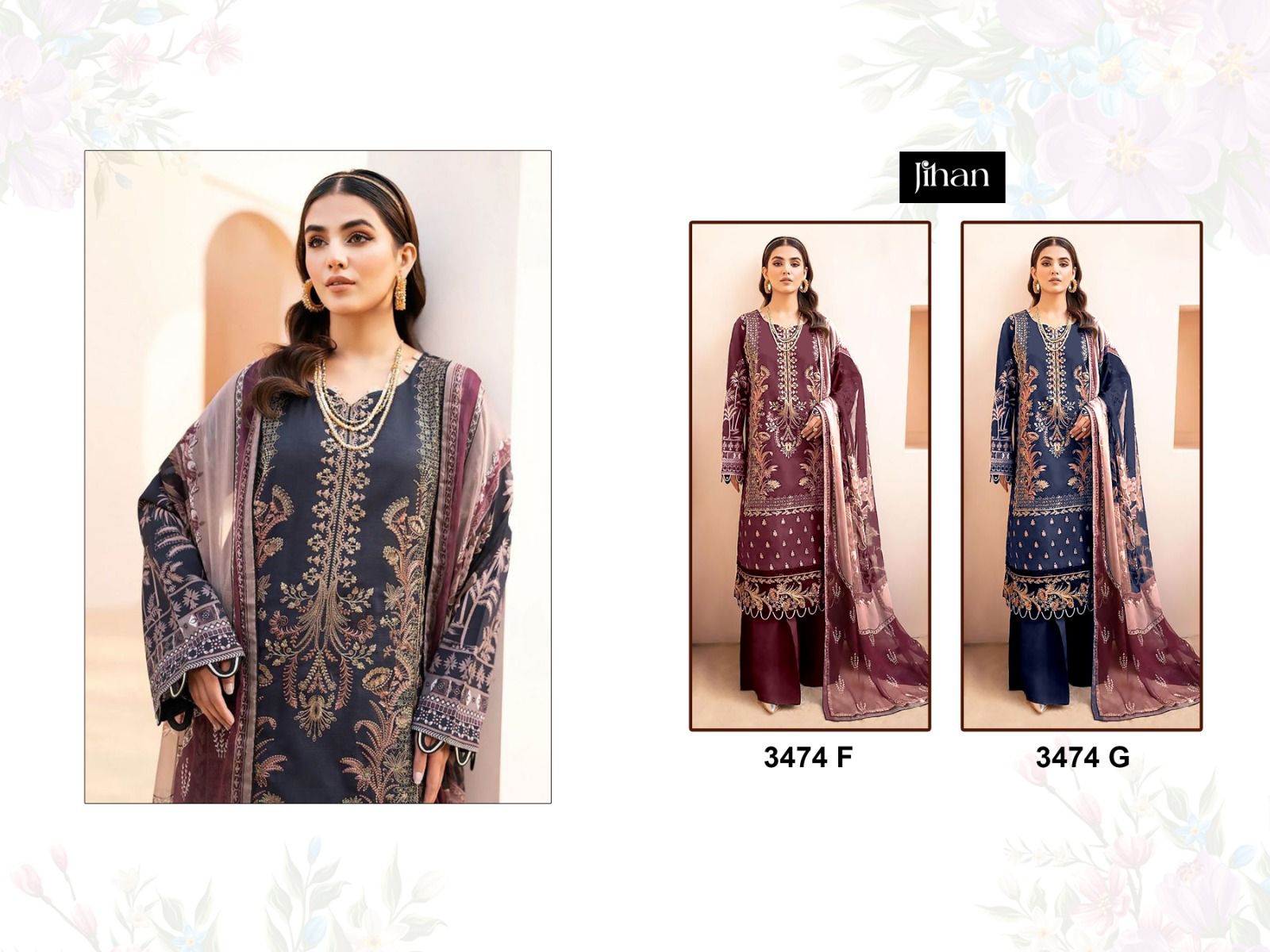 3374G Chevron Luxury Lawn Collection Jihan Embroidery Pakistani Salwar Suits