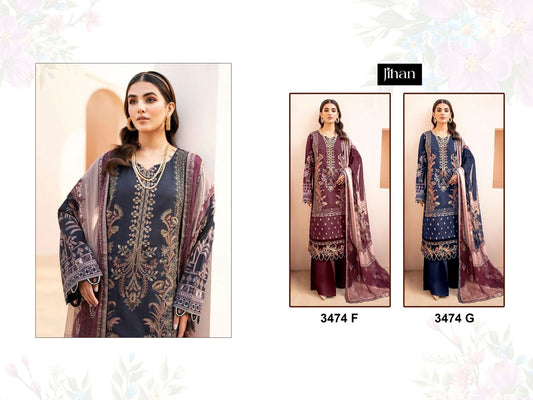 3374G Chevron Luxury Lawn Collection Jihan Embroidery Pakistani Salwar Suits