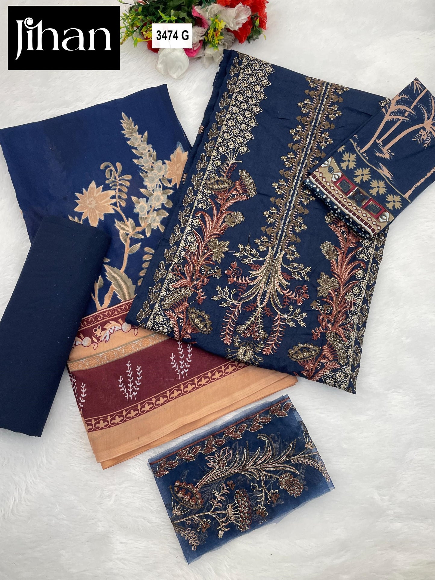 3374G Chevron Luxury Lawn Collection Jihan Embroidery Pakistani Salwar Suits