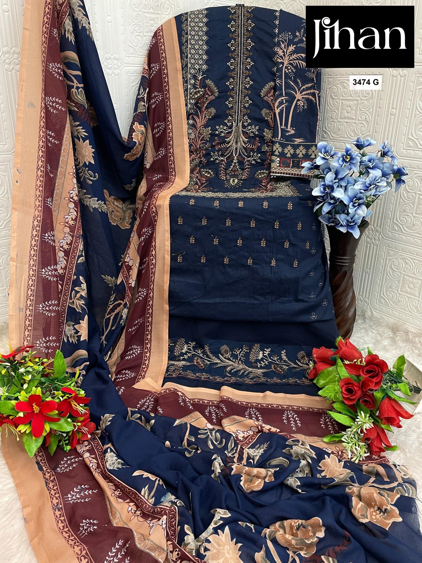 3374G Chevron Luxury Lawn Collection Jihan Embroidery Pakistani Salwar Suits